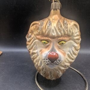 Lion Head Holiday Ornament - Gold and Brown